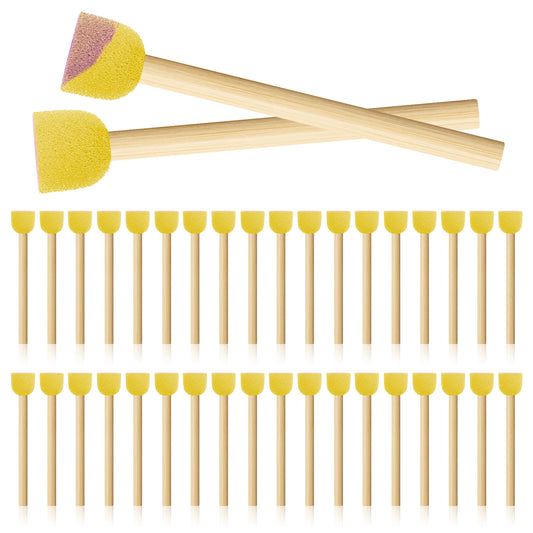 BOHUIZ 40 Pack 0.6'' Paint Sponge Brush Round Sponge Foam Brush Wooden Handle Foam Brush Foam Paint Brushes or Painting Crafts, DIY Arts, and Crafts, Acrylic Painting, Stamps(Yellow)
