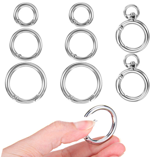 AOZUO 8pcs Small Spring O Ring, Metal Spring Key Ring Clip Round Keychain Ring Buckle for Coin Purse Wrist Strap Closure Shoulder Bag Chain Rings Clip Replacement Keychain Lanyard DIY Crafts(Silver)