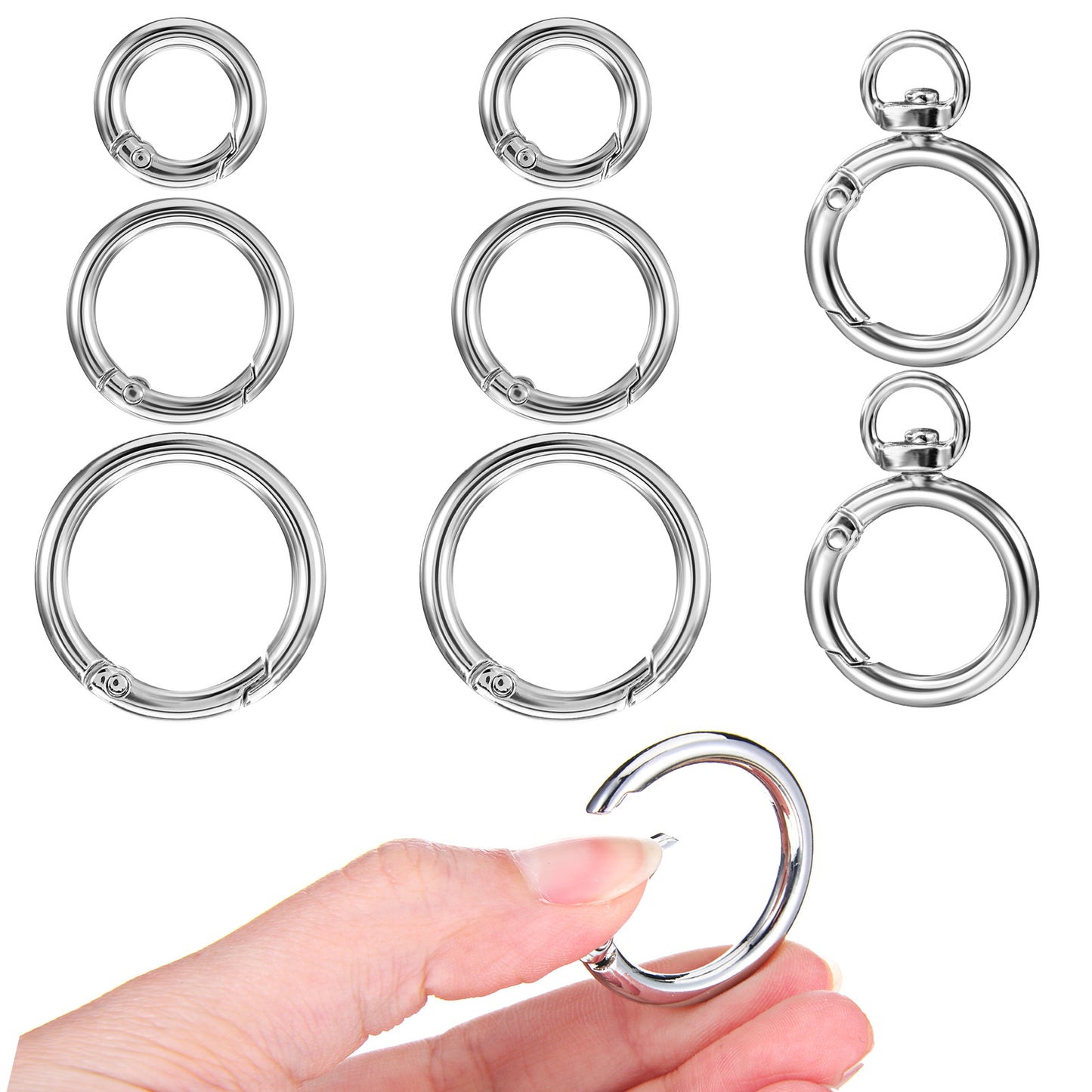 AOZUO 8pcs Small Spring O Ring, Metal Spring Key Ring Clip Round Keychain Ring Buckle for Coin Purse Wrist Strap Closure Shoulder Bag Chain Rings Clip Replacement Keychain Lanyard DIY Crafts(Silver)