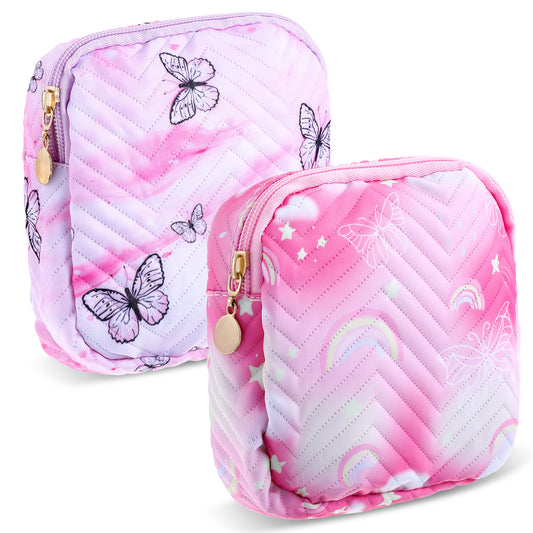 JIEYAO 2Pcs Sanitary Napkin Storage Bag, Portable Period Pouch with Zipper Tampon Pad Bag Feminine Care Period Kit Panty Liners Menstrual Products(Pink)
