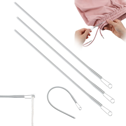 AOUZO 3PCS Spring Drawstring Threader, DIY Rope Threader Clip Flexible Elastic Drawstring Threading Tool Hoodie String Replacement Drawstring Puller for Sweatpants Shorts Trunks Coats Jackets