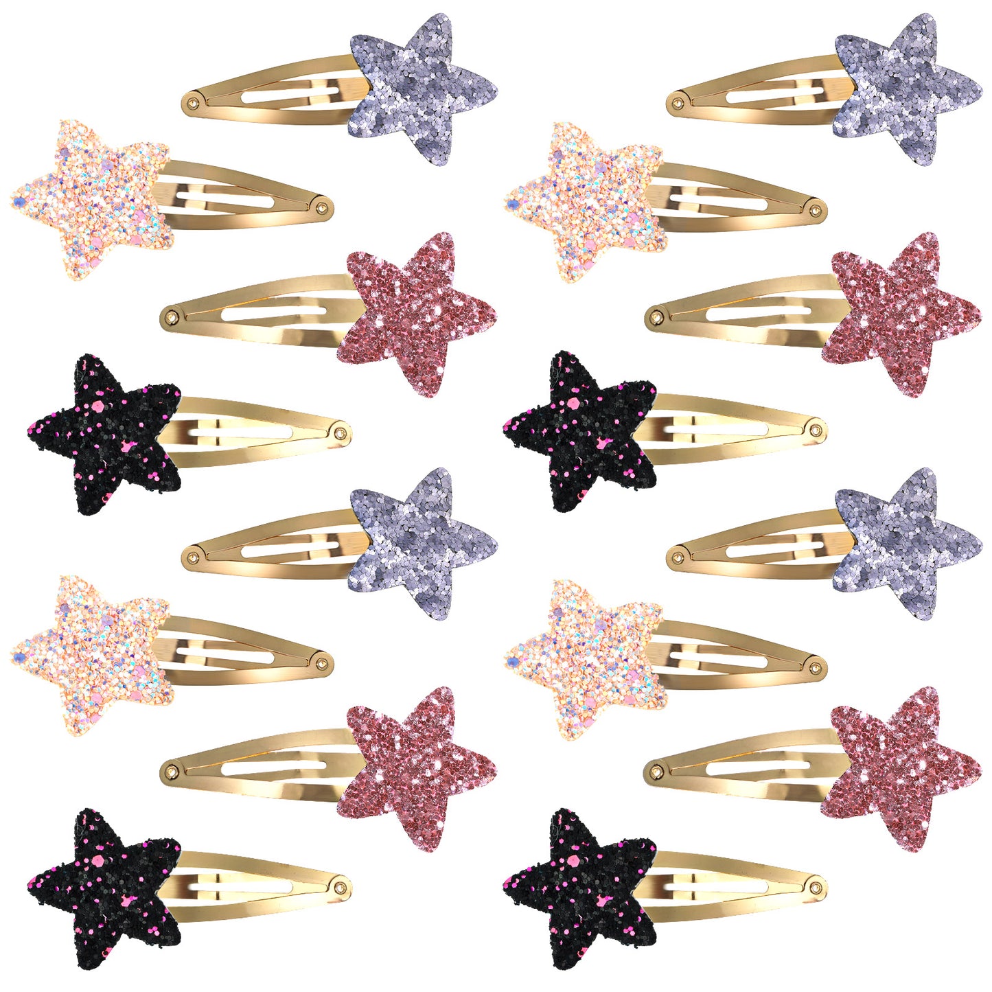 DOPENSPI 16 Pcs Colorful Star Hair Clips, Sparkling Metal Snap Barrettes Hair Accessories Sparkly Cute Clips for Women Party Birthday Gift Set