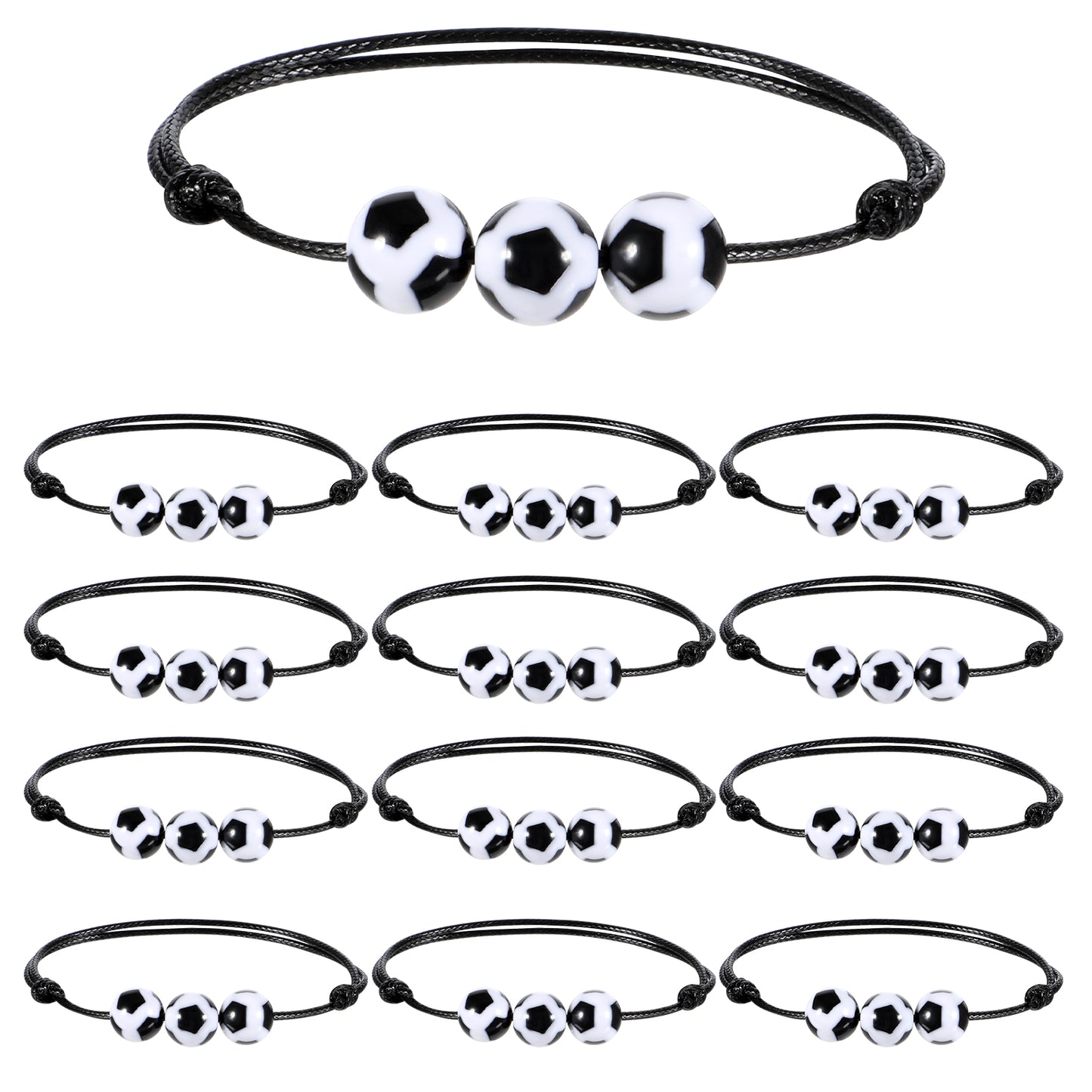 Giantree 12 PCS Soccer Charm Bracelets, Soccer Themed Beads Adjustable Wristband Inspirational Sports Ball Bracelet Children's Football Beads for Girls Boys Sports Party Children's Birthday Favors