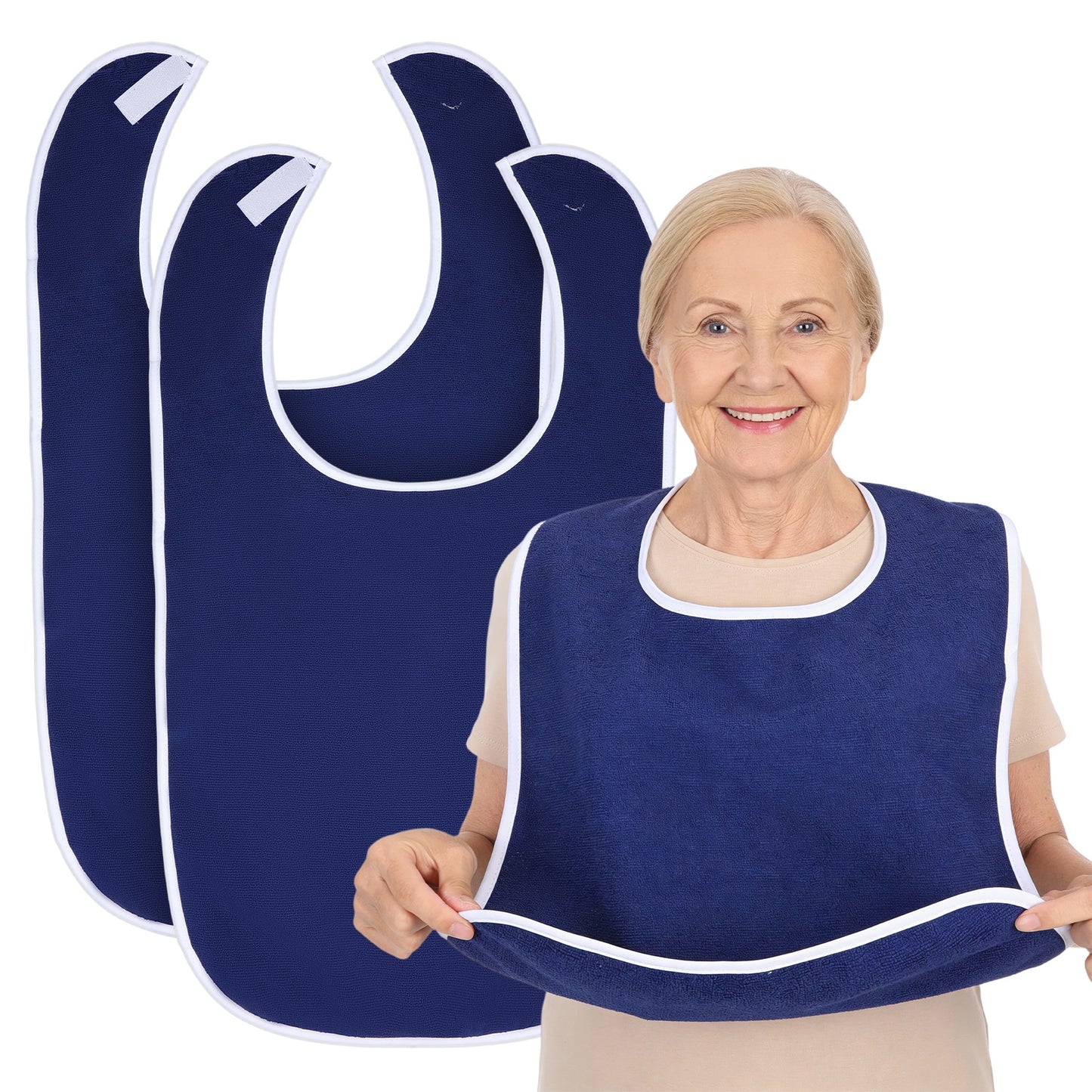 Cobee 2 Pack Adult Bibs, Adjustable Terry Cloth Bib Reusable Towel Bib Protectors Washable Clothing Protector Bibs for Senior Men Women Elderly Adults