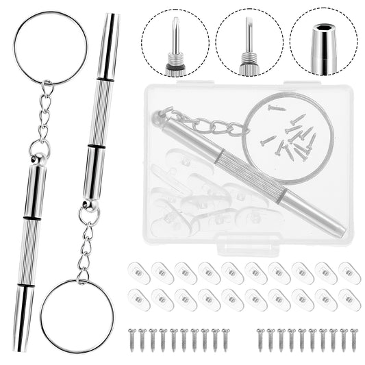 JIEYAO 3 Pcs Eyeglass Screwdriver Repair Kit, 3-in-1 Mini Glasses Screwdrivers, Eyeglass Repair Kit with 30 pcs Nose Pads & 33 Screws Eyeglasses Screw Replacement Set for Watch Clock Spectacle Repair