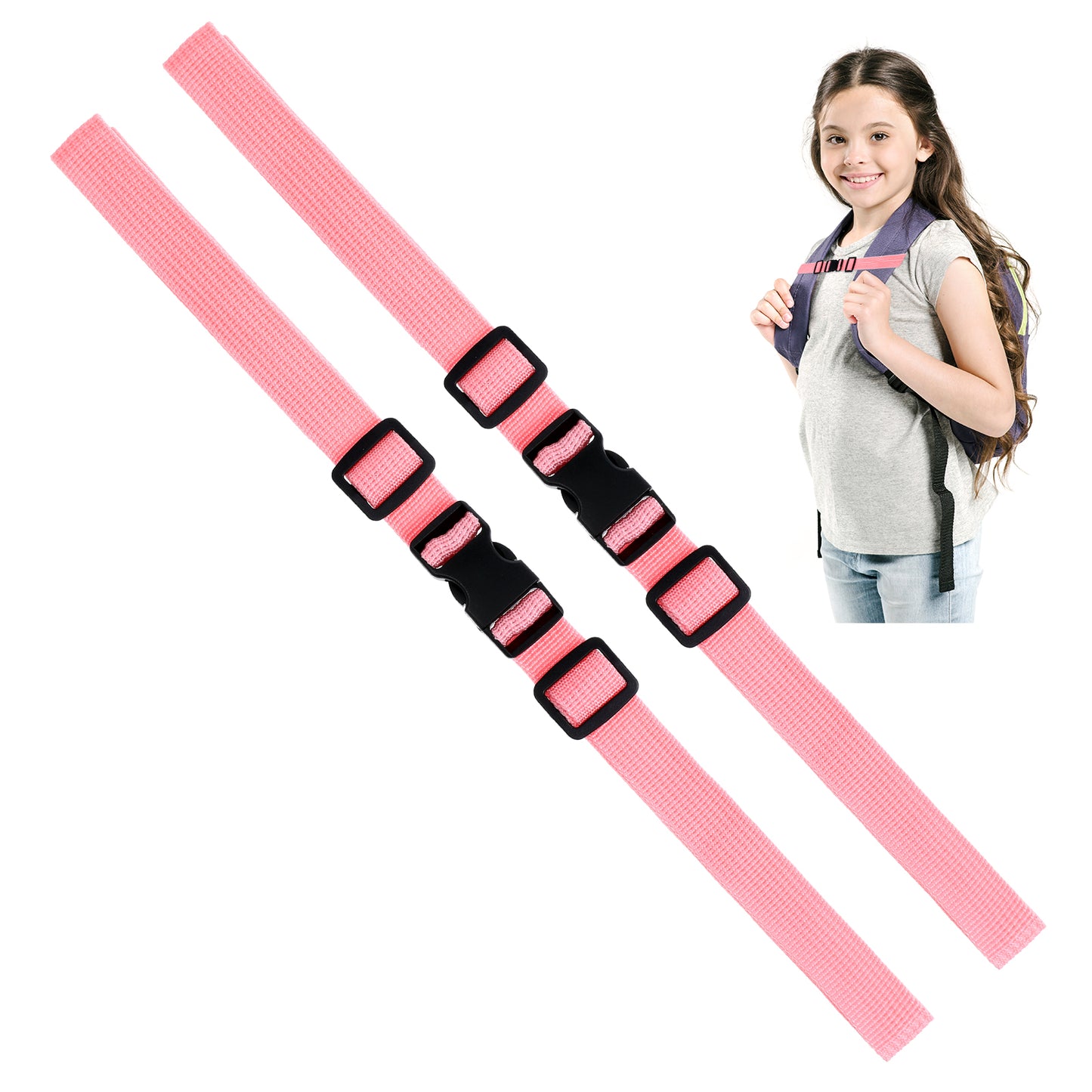 BOHUIZ 2 Pack Adjustable Backpack Chest Strap, Replacement Sternum Straps For Backpacks, Chest Strap for Backpack Secures with Snap Buckles for Outdoor Fabric Backpack Straps (Pink)