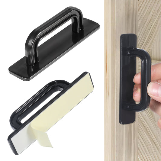 AOZUO 2pcs Self Adhesive Door Pull Handle, No Drill Cabinet Handles Sliding Door Handle Self Stick Pull Helper for Cabinet Closet Drawer Glass Sliding Shower Door, 3.9x1x1.26in(Black)