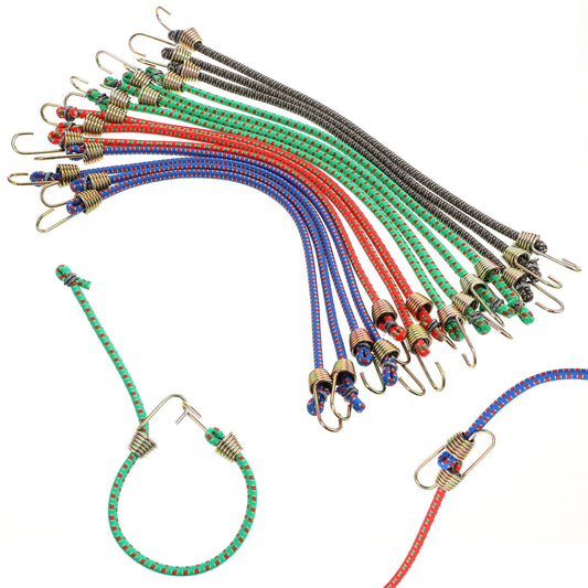 TIESOME 14 Pcs Small Bungee Cords with Hooks, 10'' Mini Bungee Cord Hooks Adjustable Multicolor Rubber Short Elastic Bungee Straps for Outdoor Camping Tents Tarps Bikes RV Luggage Roof Racks Cargo