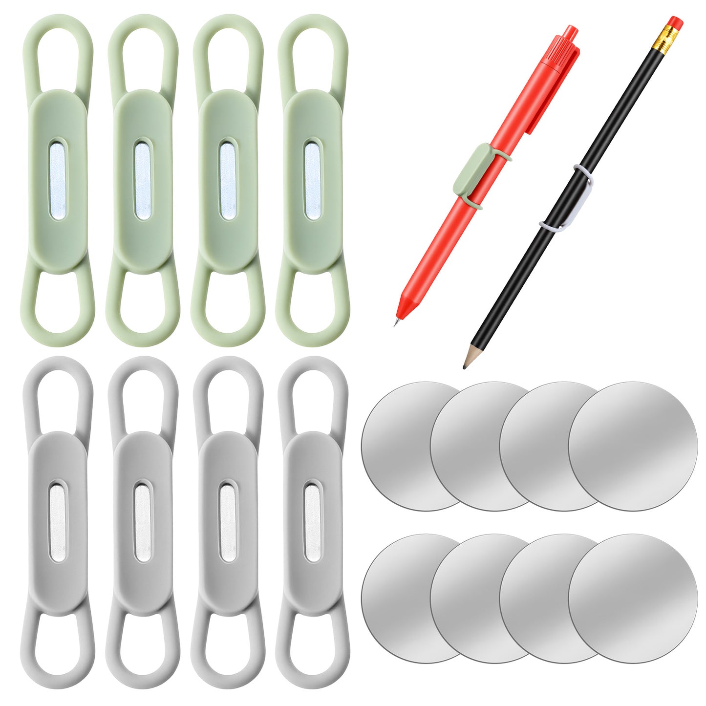 WJIAAA 8 Pcs Magnetic Pen Holder, Silicone Adjustable Pen Holder for Fridge Whiteboard Desk Teacher Supplies, Includes 8 Magnetic Clips (Grey Green)