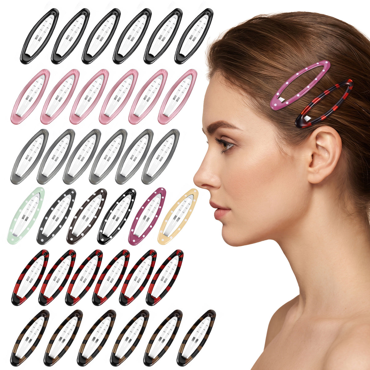 YUXMU 36 Pcs 6 Styles Snap Hair Clips, Large Water Drop Barrettes