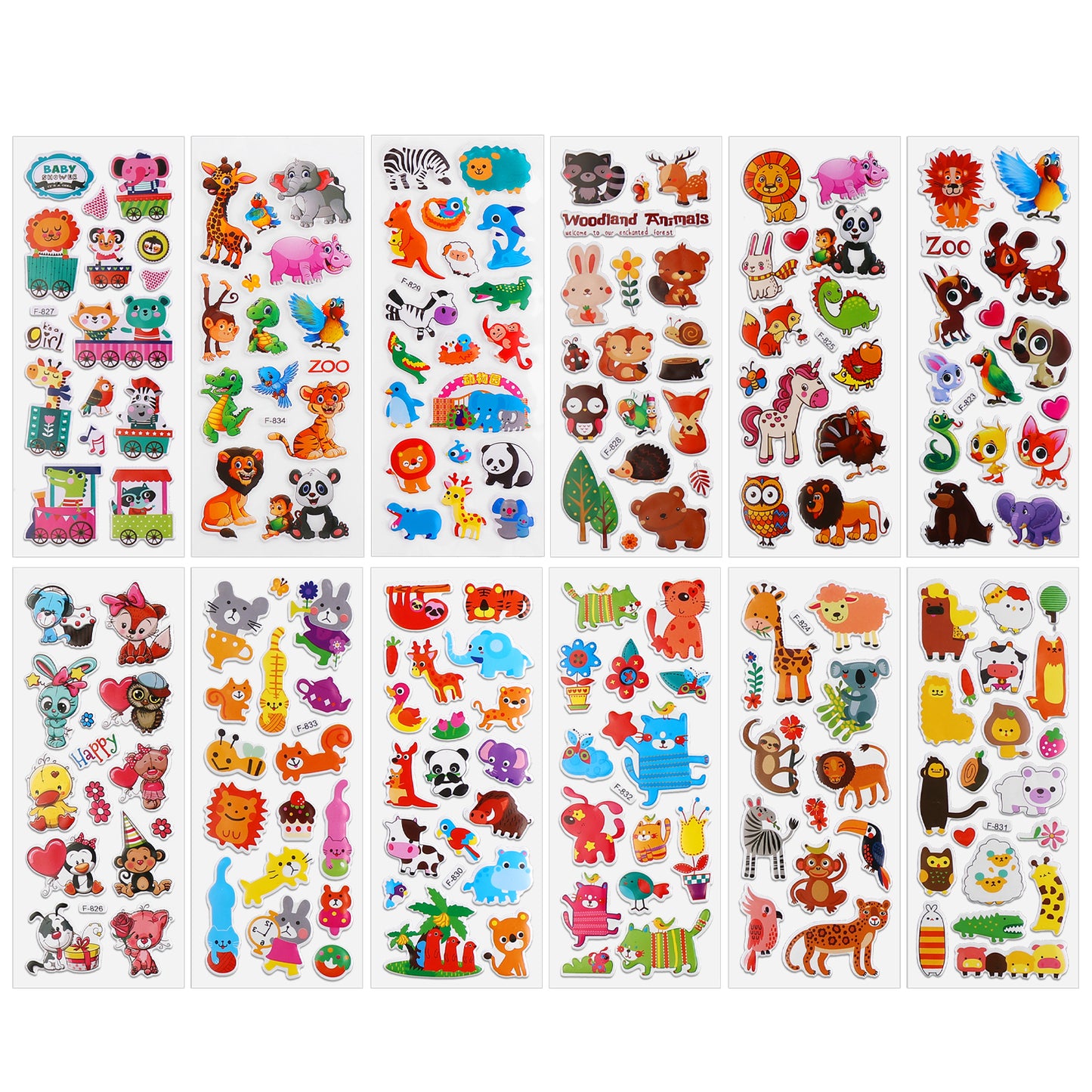 HJZHII 12 Sheet Variety Puffy Stickers for Kids, Cute Animal Sticker Colorful Children 3D Stickers Kid Stickers for Party Bag Fillers Rewarding Gifts Scrapbooking(Animal)