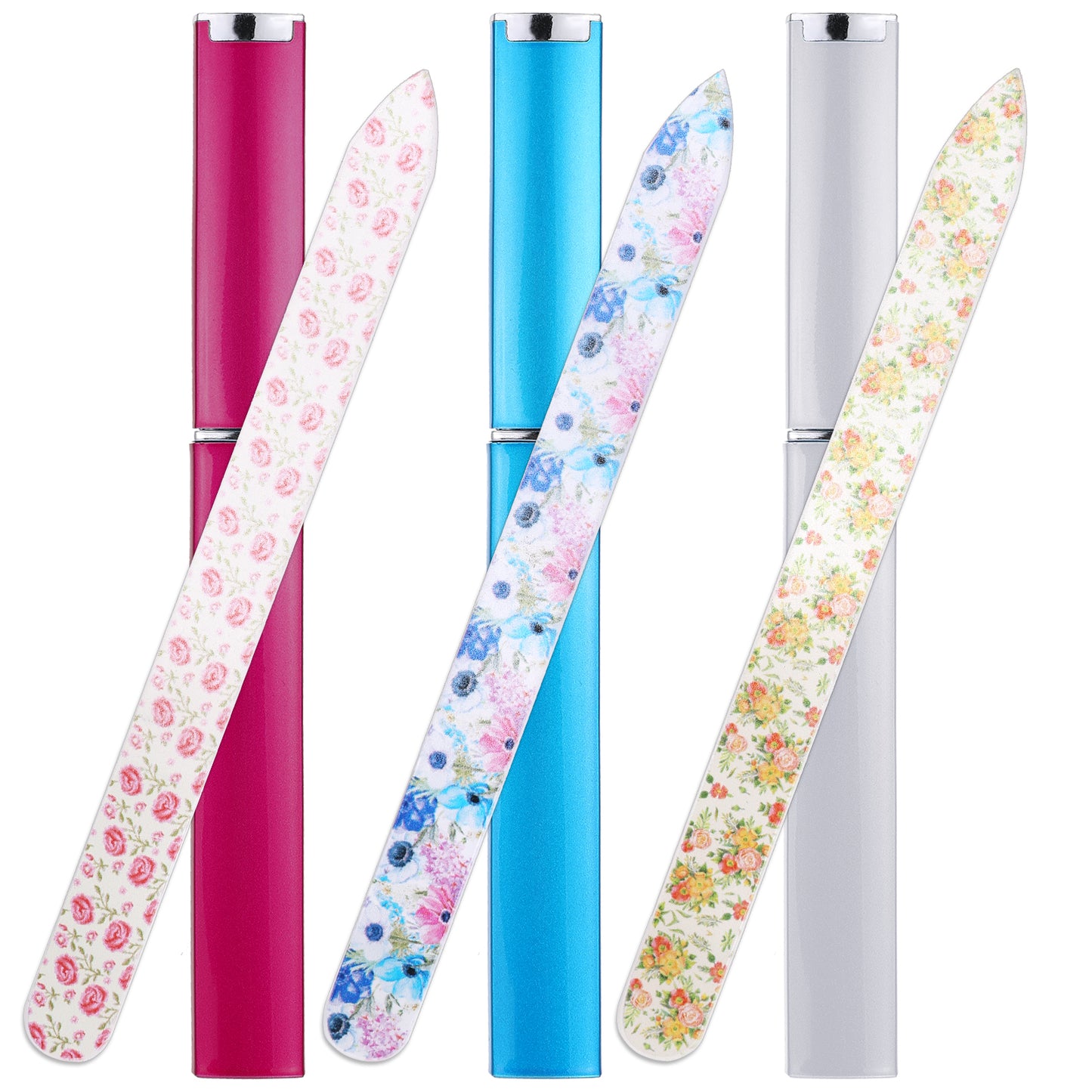 Giantree 3 Pcs Glass Nail Files Manicure, Professional Crystal Nail File, Glass File Double Sided, Includes Protective Case for Natural Nail Manicure Tool, Gift for Women and Girls(Blue, Pink, Silver)