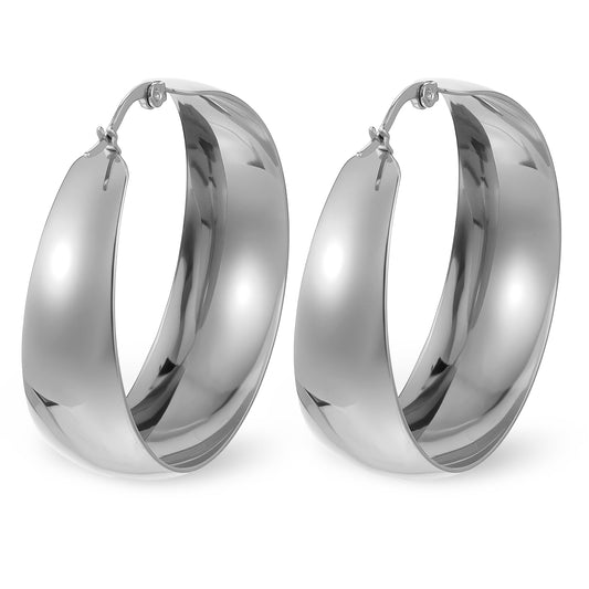 MBAIYO 1Pair Silver Hoop Earrings for Women, 40mm Thick Silver Hoop Earrings Lightweight Big Silver Plated Earring Jewelry Gift for Women