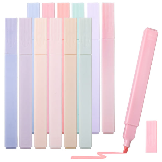 LXUEJIE 12 Pack Assorted Colors Pastel Highlighters, Aesthetic Highlighter With Chisel Tip Cute Water Based Quick Dry No Bleed for Journals, Bibles, Notebooks, School Office Supplies