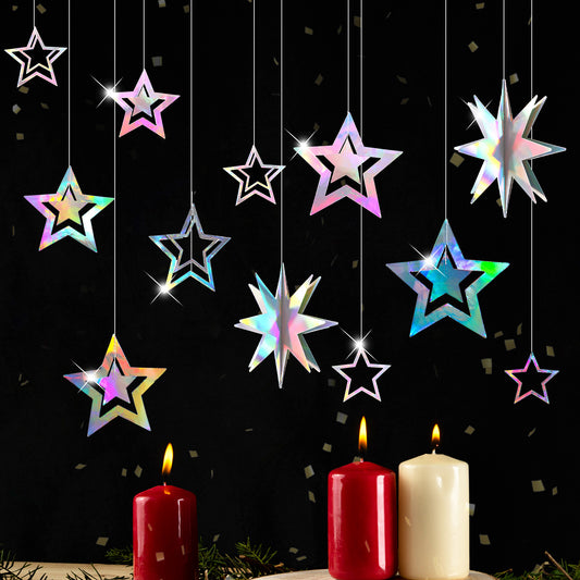 Giantree Iridescent Star Garland Party Decorations Kit, Holographic Twinkle Little Stars Garlands Hanging Streamer Bunting Banner Backdrop for Birthday Baby Shower Graduation Wedding Ramadan EID