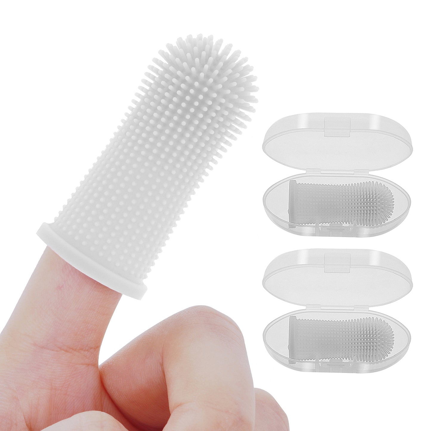 cobee Dog Finger Toothbrush, 360º Pet Silicone Toothbrushes for Dogs and Cats, Dog Cat Puppy Toothbrush, Nontoxic Silicone, 2pcs(White)