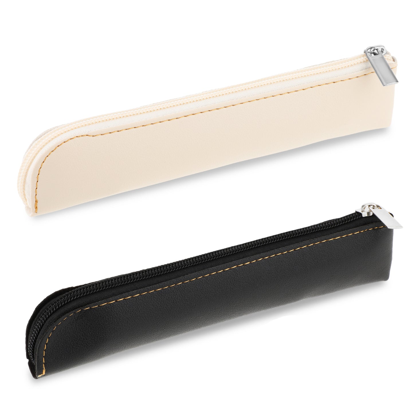 GEEHUA 2 Pcs PU Leather Pencil Case, Portable Pencil Pouch Small Zipper Pen Bag Stationery Pouch Case for Students Stationery Pens Pencils Markers(Black+Beige)