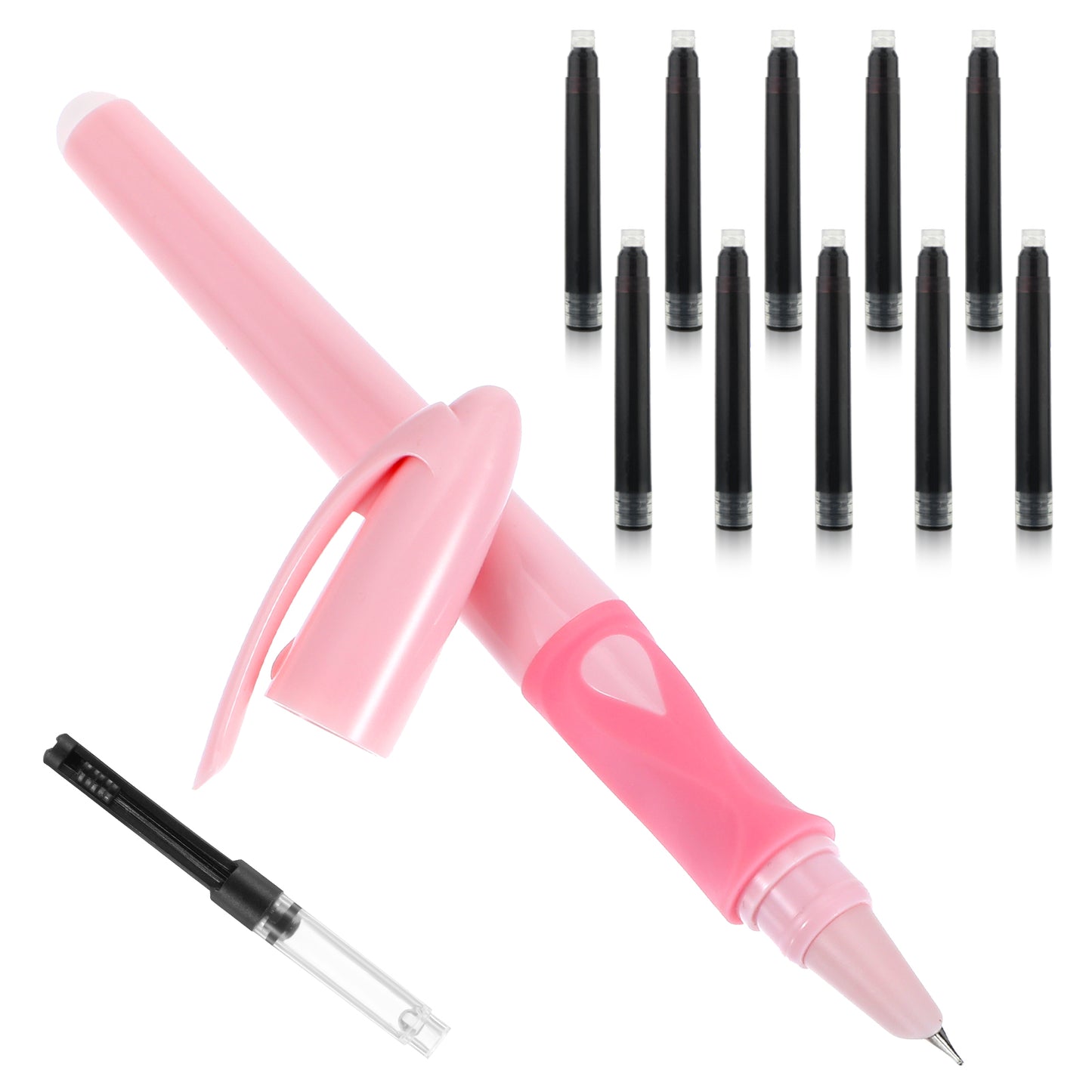 GEEHUA Fountain Pen with 10 Black Ink Cartridges, 0.38mm Fine Nib Fountain Pen Smooth Writing Calligraphy Pen Office School Supplies Gift