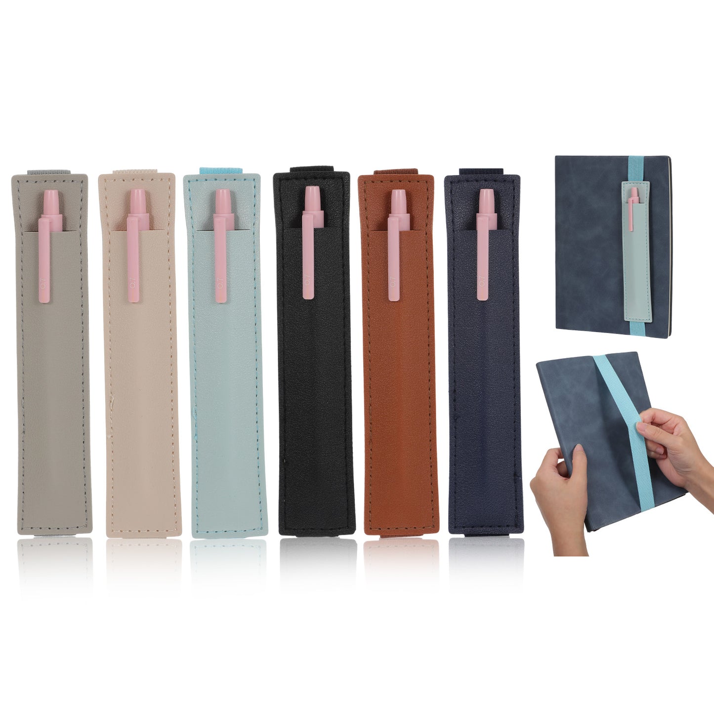 WJIAAA Pen Holder for Notebook,6PCS Pen Pouch with Adjustable Elastic Band Fits Journals Planners Notebooks School Stationery Office Supplies