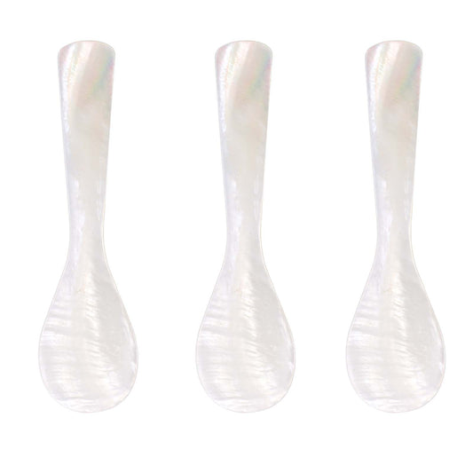 HJZHII 3pcs Caviar Spoons, Mother of Pearl Shell Spoon with Hand Craft Round Handle for Ice Cream, Egg, Coffee, Salt, Sugar, Cake, Restaurant Serving, 3.54 Inch