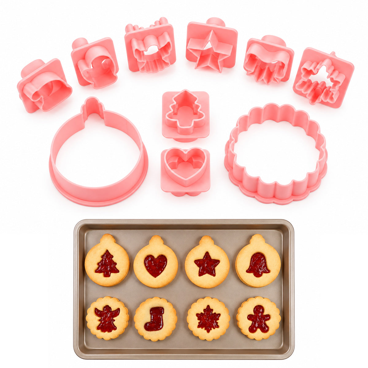 YUXMU 10 Pcs Mini Christmas Cookie Cutters, Pink Pet Treats Cutters