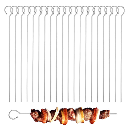 BOHUIZ 20 PCS BBQ Metal Skewers Stainless Steel, 8" Reusable Barbecue Skewers Kabob Kebab Skewer for Grill Oven Outings BBQ Vegetable Cooking
