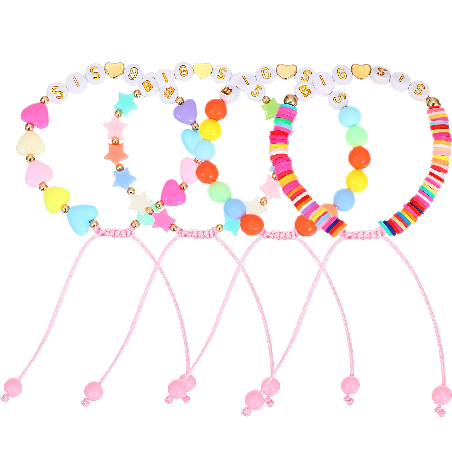HJZHII Big Sister Bracelet, Adjustable Big Sister Shirt Jewelry Bracelet Colorful Heart Charm Beads for Woman Gift Multicolor Star Bracelets 4 Pcs Beaded Bracelets Charms with A Card