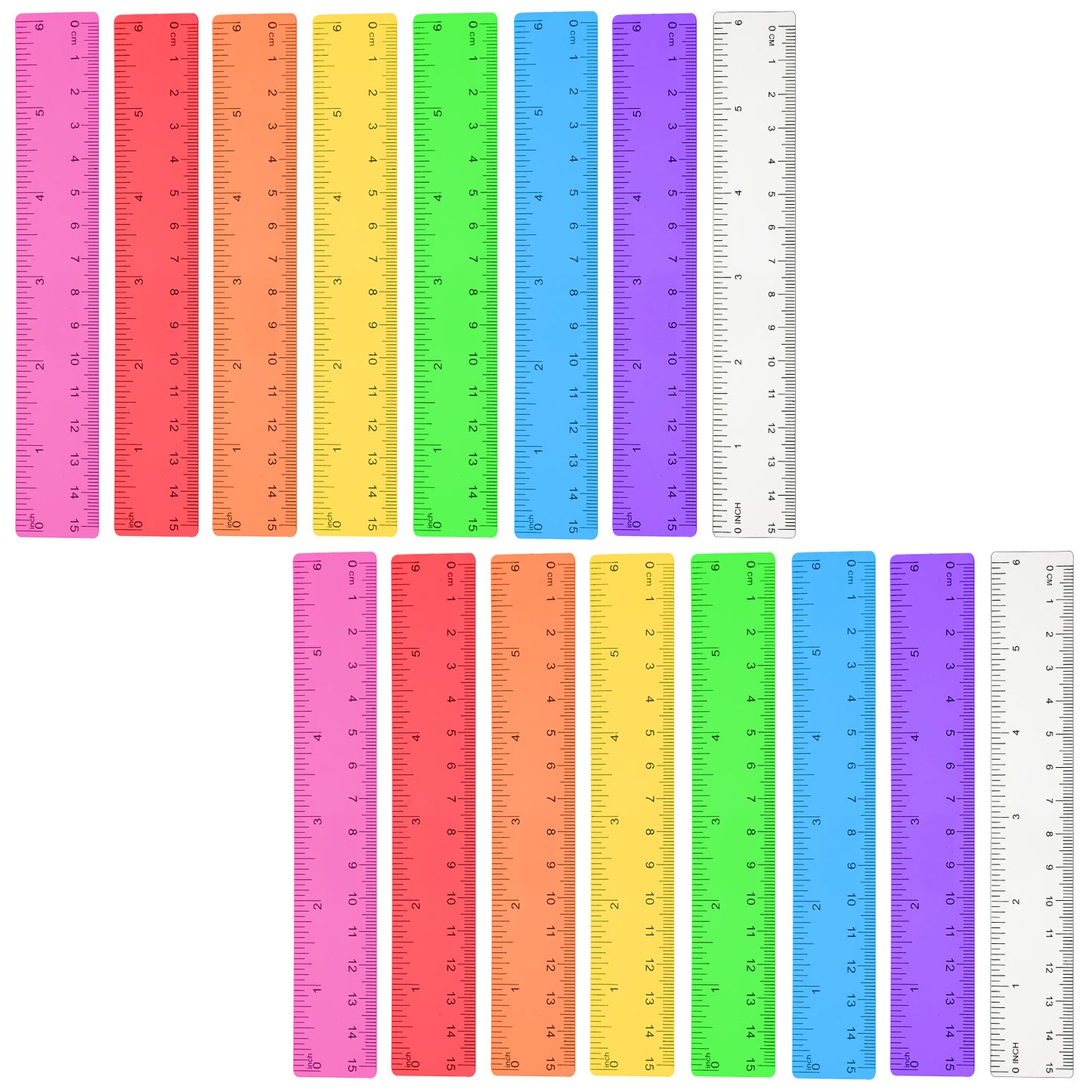 JJUNW 16 Pcs Clear Plastic Ruler, 6in Color Transparent Rulers with Millimeter and Inches Transparent Metric Rulers for School, Home, Office Supplies