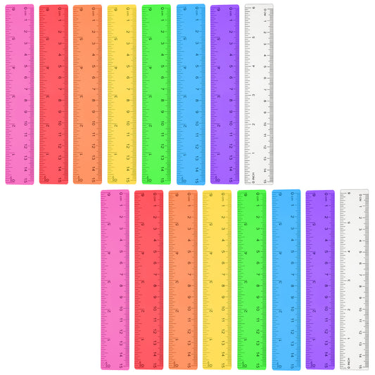 JJUNW 16 Pcs Clear Plastic Ruler, 6in Color Transparent Rulers with Millimeter and Inches Transparent Metric Rulers for School, Home, Office Supplies