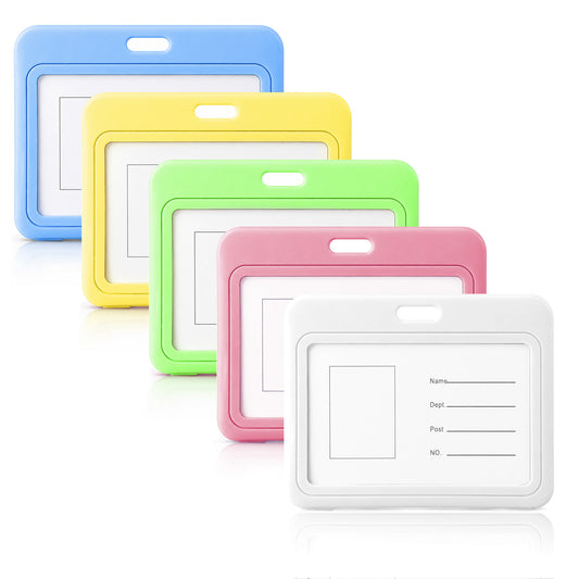 HJZHII 5Pcs Horizontal ID Badge Holder, Double Sided ID Badge Holder with Double-Sided Clear Window Waterproof Hard Plastic Horizontal Card Holders for Office School Credit Card Proximity Key Cards