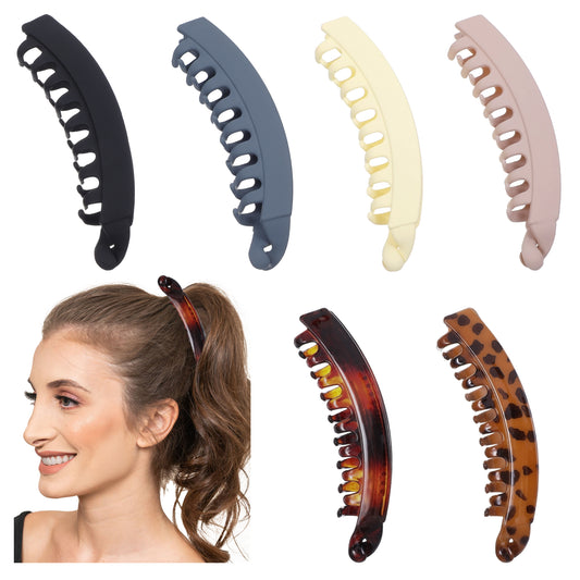 JIYIN 6 PCS Banana Hair Clips, 5 Inch Large Banana Clip for Women, Banana Claw Clips for Thin Fine Thick Hair, Cute Hair Clips for Ponytail Holders for Women Hair Accessories Gifts