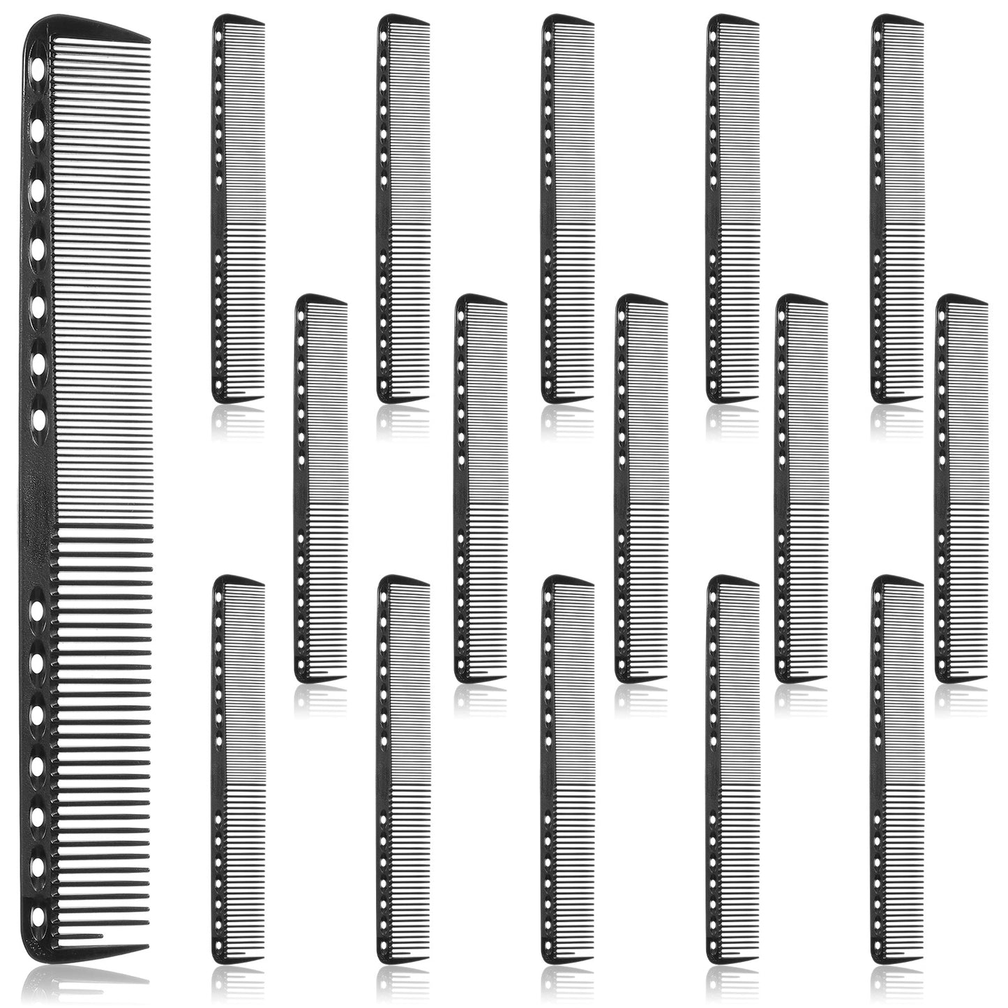 TIESOME 15 Pcs Carbon Fiber Comb, Professional Hair Combs, Fine & Standard Tooth Styling & Cutting Combs, Detangling Comb Set for Salon, Barbers, Men Women, Black