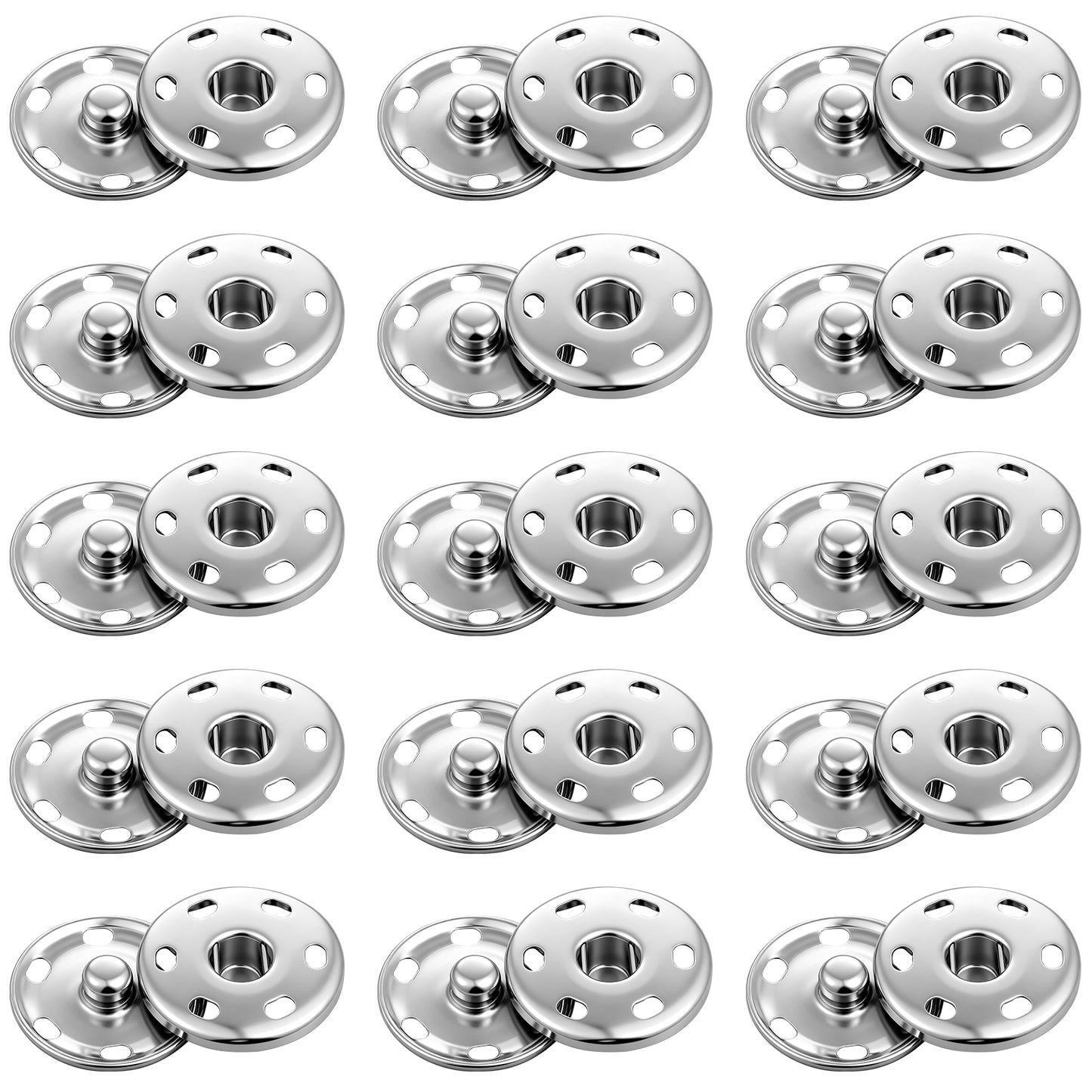 TIESOME 12 Sets Large Press Studs for Clothing, 25mm Metal Sew-on Snap Fasteners Silver Snap for Clothing & DIY Craft Projects
