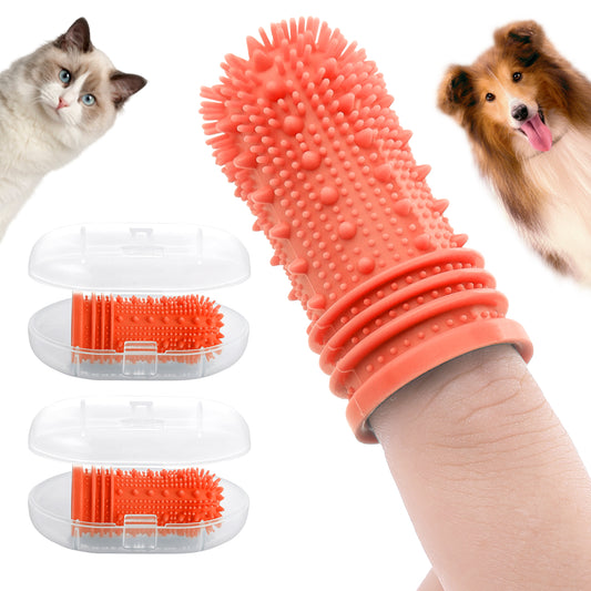 Molain Dog Toothbrush- Enhanced Version 360º Full Surround Silicone Bristles Toothbrushes Easy Teeth Clean for Cat and Dog, Teeth Clean Two-Times More Effective (2Pcs Orange)