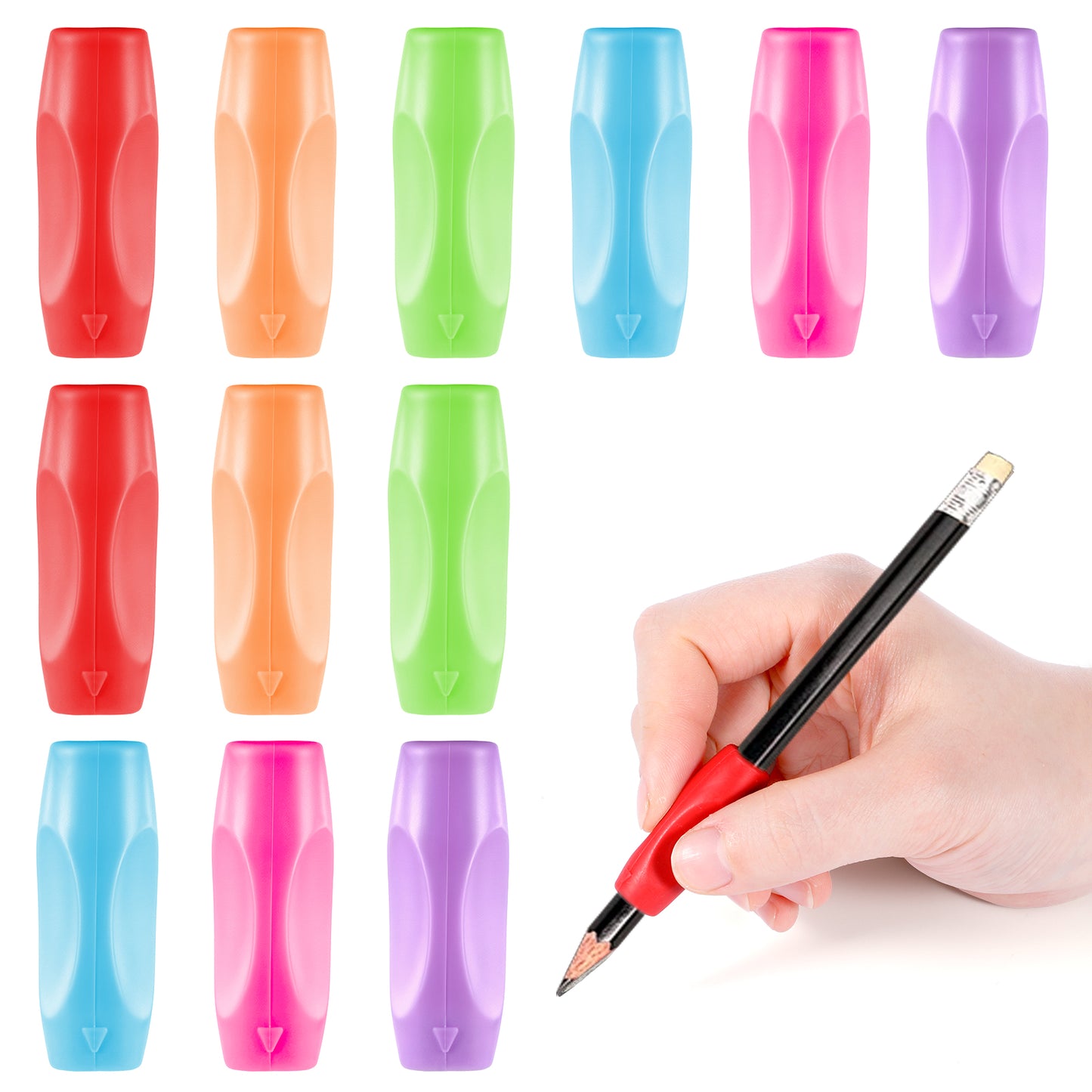 DOPENSPI 12PCS 3 Concaves Silicone Grippers for Pencil Pen, Ergonomic Comfort Grip Multicolour Writing Aid for Drawing Writing Stylus