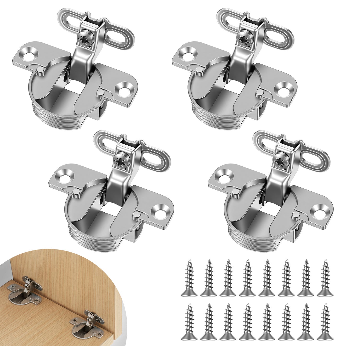 Molain 4 Pcs Adjustable Cabinet Door Hinges, 97-Degree Heavy-Duty Invisible Hinges Short Arm Design for Kitchen Wardrobe Bathroom Bookcase Doors