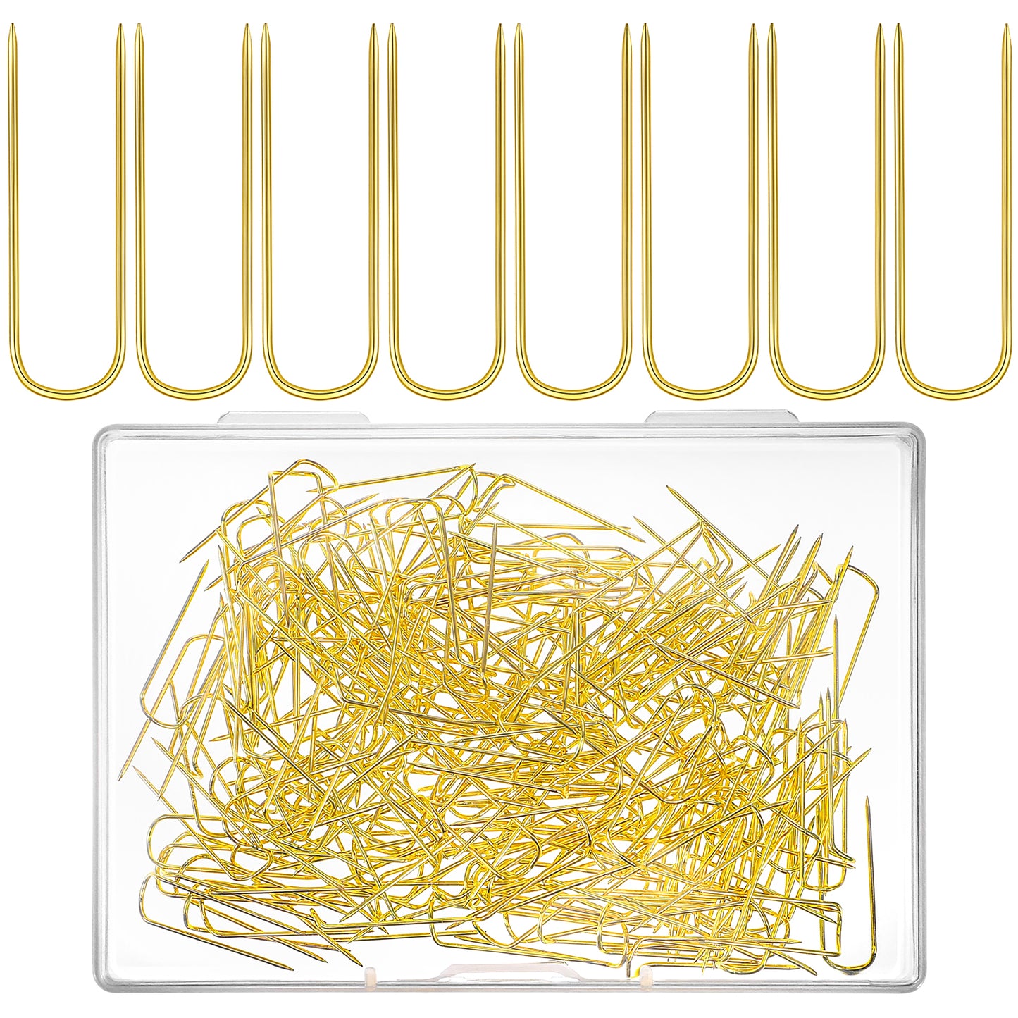 MBAIYO 200 Pcs U Shaped Fork Pins, Sewing U-pins Stainless Steel Double Blocking Pins for Sewing Needlecraft Quilting Crafts DIY Jewelry Making Home Decor 0.9 x 0.27 Inch(Gold)