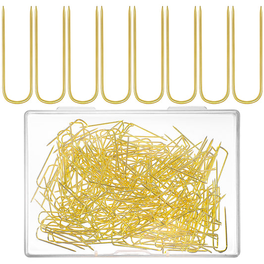 MBAIYO 200 Pcs U Shaped Fork Pins, Sewing U-pins Stainless Steel Double Blocking Pins for Sewing Needlecraft Quilting Crafts DIY Jewelry Making Home Decor 0.9 x 0.27 Inch(Gold)