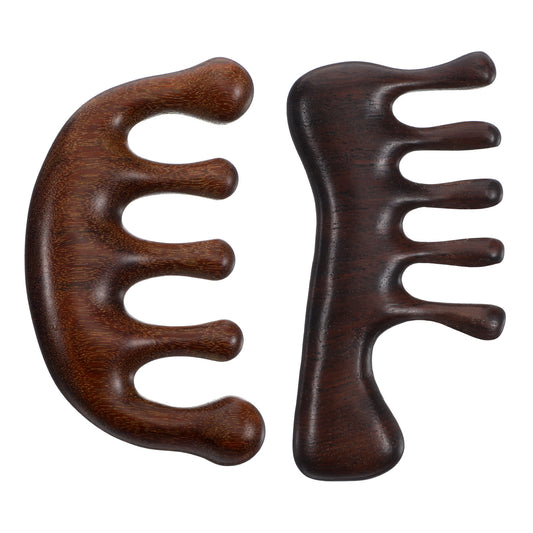 HJZHII 2 Pcs Wooden Scalp Massage Combs, Wooden Loc Comb for Women Men Sandalwood Wide Tooth Loc Comb Wood Scalp Massager Head Gua Sha Combs for Hair Growth Hair Care