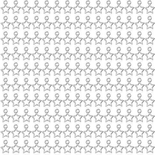 JIEYAO 150 Pcs Silver Star Charms, Hollow Mini Star Dangle Charm Metal Pendant Charms for DIY Jewelry Making Bracelet Necklace Earring Keychain Craft Accessories