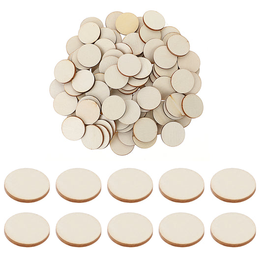 JIYIN 100 Pcs 2.5CM Unfinished Wood Circle Disc for Crafting, Round Blank Wooden Disc Cutout Ornaments for Painting Writing Carving Letter Decoration DIY Craft Art Supplies 2.5mm Thick