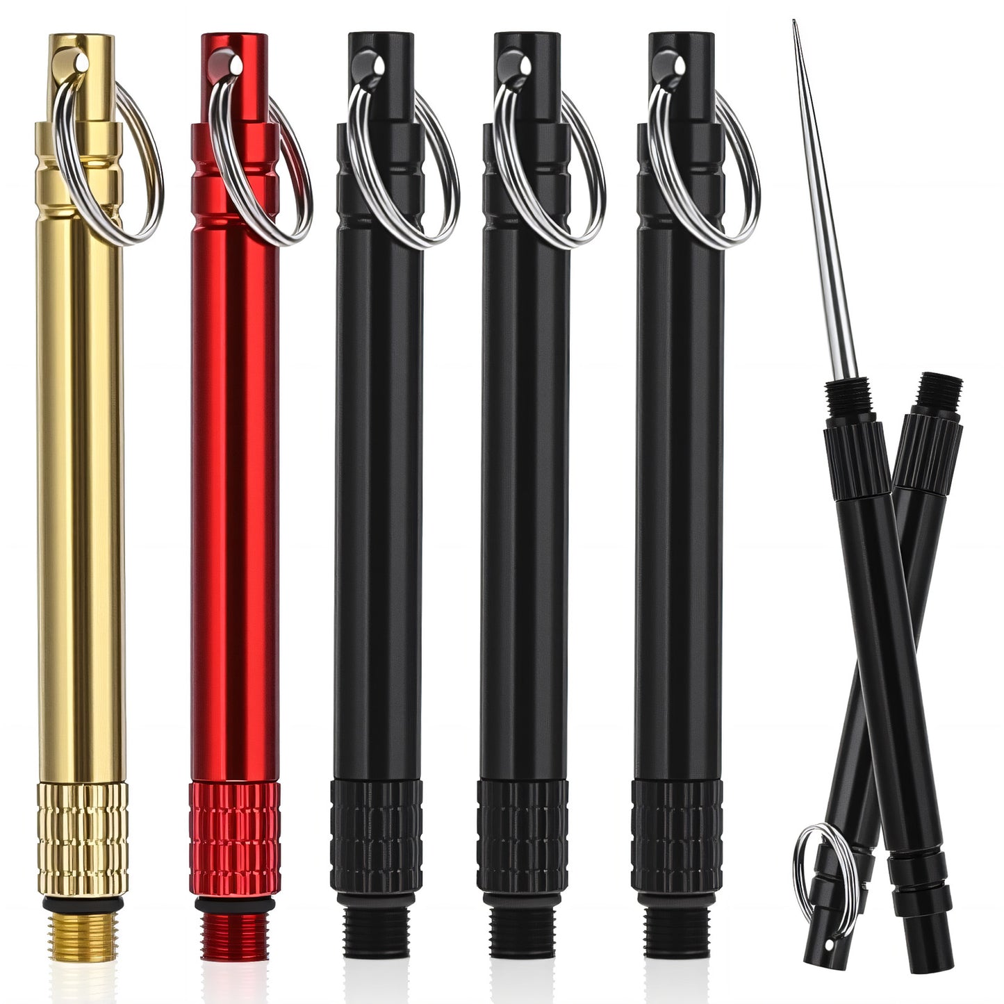 TIESOME 6 Pcs Metal Toothpick, Stainless Steel Reusable Toothpicks with Keychain, Portable Titanium Toothpick for Travel, Camping & Daily Use (Black, Red & Gold)