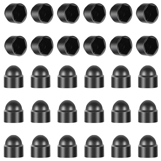 LXUEJIE 30 Pack Bolt Nut Protective Cap, Hexagonal Screw Cap Decorative Cover Black Dome Plastic Bolt Caps M6 Fitting Caps for Protecting Hexagon Screws Bolts Hardware Accessories