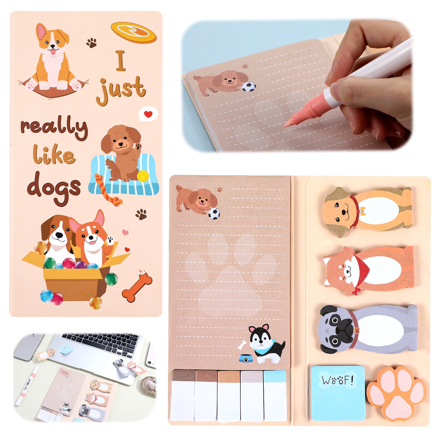 JIEYAO Sticky Notes Set, Cute Dog Shaped Paper Clips Self Adhesive Cartoon Memo Writing Memo Pads for Children Home Office School Supplies Page Marker Gift Stationery Supplies for Teacher Student