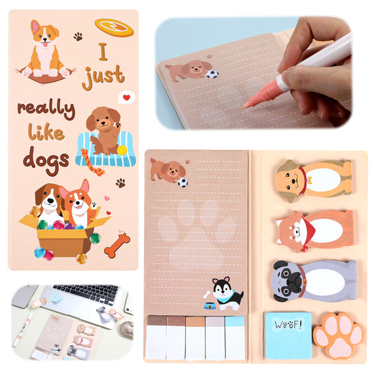 JIEYAO Sticky Notes Set, Cute Dog Shaped Paper Clips Self Adhesive Cartoon Memo Writing Memo Pads for Children Home Office School Supplies Page Marker Gift Stationery Supplies for Teacher Student