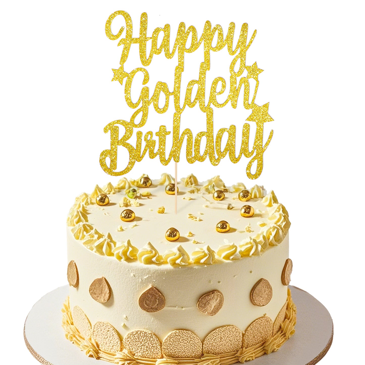 JIYIN Happy Birthday Cake Toppers, Gold Cake Inserts Cupcake Toppers Glitter Happy Birthday Cake Sign Banner for Men Women Birthday Decoration Supplies for Cake Party Birthday