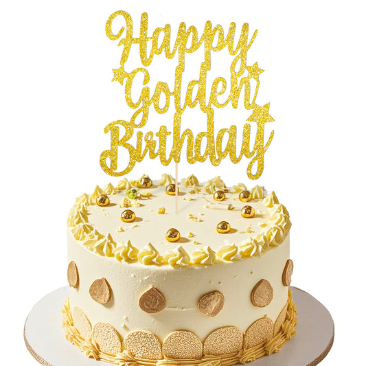 JIYIN Happy Birthday Cake Toppers, Gold Cake Inserts Cupcake Toppers Glitter Happy Birthday Cake Sign Banner for Men Women Birthday Decoration Supplies for Cake Party Birthday