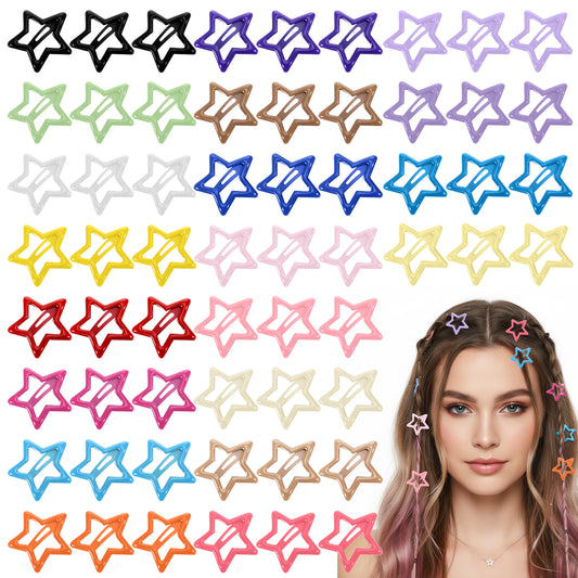 cobee 60 PCS 1.26" Sparkling Stars Hair Clips, Multiple Colors Metal Clips, Snap Non Slip Star Hair Accessories Cute Hairpins for Girls Women