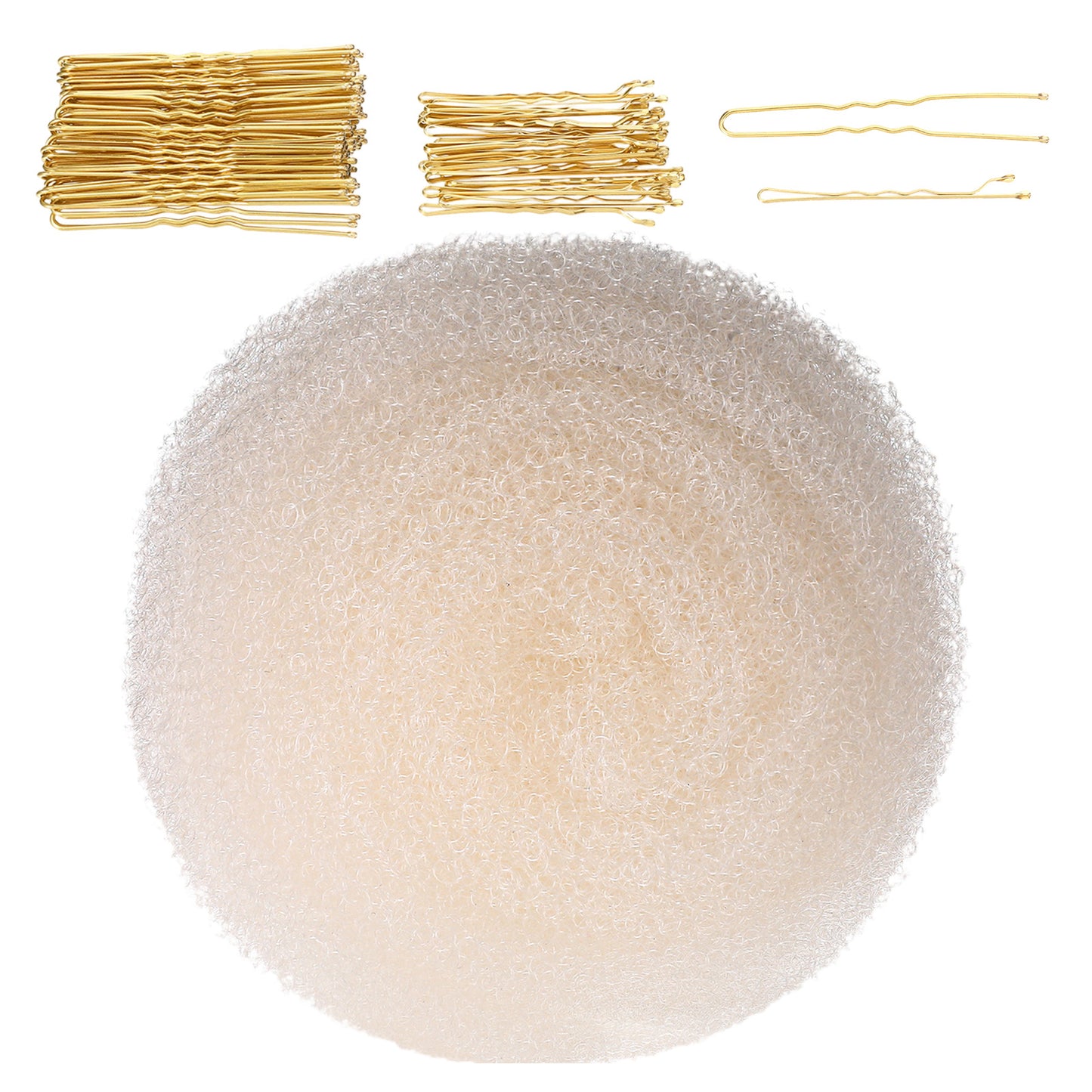 SULIKJHUI Hair Sponge for Updo, Hair Padding for Updos, Volume Bump Tool with 70 Bobby Pins, Add Fullness for Thin Hairs, Styling Accessories for Women(Off-White)