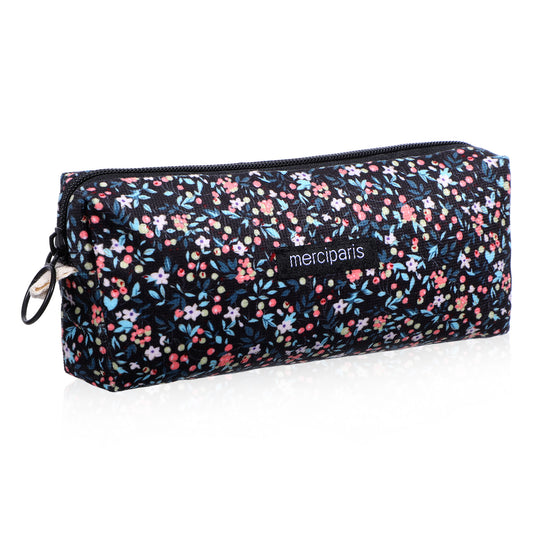 HJZHII Floral Pencil Case, Retro Floral Pencil Pouch Soft Small Cosmetic Pen Bags Corduroy Pencils Bags for Office College Flower Makeup Pouch for Women Storage Purse(Black)